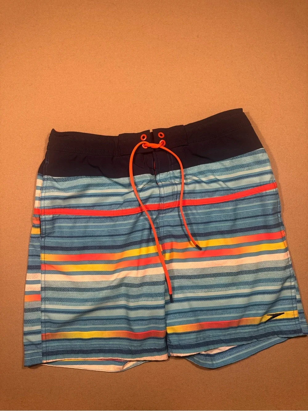 Men's Striped Swim Trunks with Orange Drawstring Speedo medium